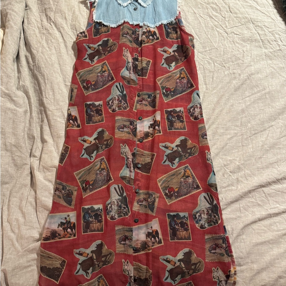 Tasha Polizzi Vintage Red Western Patterned Sleeveless Dress/Duster